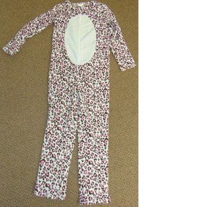 Leopard Pajamas 12/14 White Pink Brown 1 Pc Long Sleeve Fleece Zip Up Girls